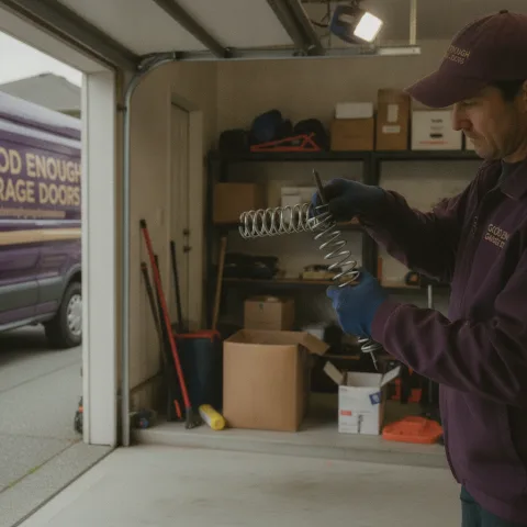 Garage door torsion spring replacement by Good Enough Garage Doors